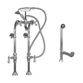  Complete Plumbing Package for Frestanding Bathtub without Faucet Holes, Polished Chrome - Includes British Telephone Style Faucet w/ Hand Held Shower, Standing Supply Lines w/ Shut Off Valves and Drain Assembly