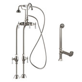  Complete Plumbing Package for Freestanding Bathtub without Faucet Holes, Brushed Nickel - Includes English Telephone Gooseneck Style Faucet w/ Hand Held Shower, Standing Supply Lines  w/ Shut Off Valves and Drain Assembly