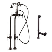  Complete Plumbing Package for Freestanding Bathtub without Faucet Holes, Oil Rubbed Bronze - Includes English Telephone Gooseneck Style Faucet w/ Hand Held Shower, Standing Supply Lines w/ Shut Off Valves and Drain Assembly