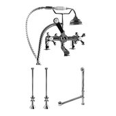 Complete Plumbing Package for Deck Mount Bathtub, Polished Chrome - Includes Classic Telephone Style Faucet and Hand Held Shower with 2'' Deck Risers, Supply Lines w/ Shut Off valves and Drain Assembly
