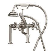  Clawfoot Tub Deck Mount British Telephone Faucet with Hand Held Shower and 6'' Risers, Brushed Nickel, 13''W x 12''D x 9''H