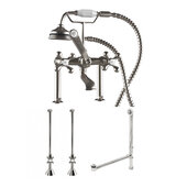  Complete Plumbing Package for Deck Mount Bathtub, Brushed Nickel - Includes Classic Telephone Style Faucet and Hand Held Shower with 6'' Deck Risers, Supply Lines w/ Shut Off valves and Drain Assembly
