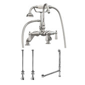  Complete Plumbing Package for Deck Mount Bathtub, Polished Chrome - Includes English Telephone Gooseneck Faucet w/ Hand Held Shower, Supply Lines w/ Shut Off Valves, Drain and Overflow Assembly
