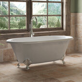  60'' White Cast Iron Double Ended Clawfoot Bathtub without Faucet Holes, Polished Chrome