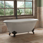  60'' White Cast Iron Double Ended Clawfoot Bathtub without Faucet Holes, Oil Rubbed Bronze