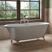  67'' White Cast Iron Double Ended Clawfoot Bathtub with 7'' Deck Mount Faucet Drillings, Brushed Nickel