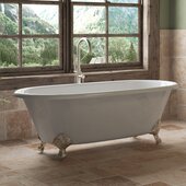  67'' White Cast Iron Double Ended Clawfoot Bathtub without Faucet Holes, Brushed Nickel