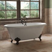  60'' White Cast Iron Double Ended Clawfoot Bathtub without Faucet Holes and Complete Oil Rubbed Bronze Plumbing Package, Freestanding British Telephone Faucet with Hand Held Shower