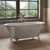  60'' White Cast Iron Double Ended Clawfoot Bathtub with 7'' Deck Mount Faucet Drillings, Brushed Nickel