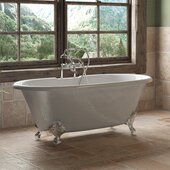  60'' White Cast Iron Double Ended Clawfoot Bathtub with 7'' Deck Mount Faucet Drillings, Polished Chrome