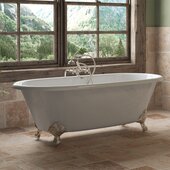  67'' White Cast Iron Double Ended Clawfoot Bathtub without Faucet Holes and Complete Brushed Nickel Plumbing Package, Freestanding British Telephone Faucet with Hand Held Shower