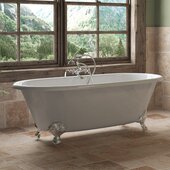  67'' White Cast Iron Double Ended Clawfoot Bathtub without Faucet Holes and Complete Polished Chrome Plumbing Package, Freestanding British Telephone Faucet with Hand Held Shower