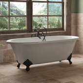  67'' White Cast Iron Double Ended Clawfoot Bathtub without Faucet Holes and Complete Oil Rubbed Bronze Plumbing Package, Freestanding British Telephone Faucet with Hand Held Shower