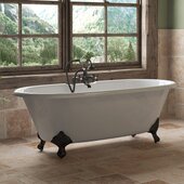  67'' White Cast Iron Double Ended Clawfoot Bathtub with 7'' Deck Mount Faucet Drillings and Complete Oil Rubbed Bronze Plumbing Package, Deckmount British Telephone Faucet & Hand Held Shower with 2'' Risers