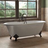  67'' White Cast Iron Double Ended Clawfoot Bathtub with 7'' Deck Mount Faucet Drillings and Complete Oil Rubbed Bronze Plumbing Package, Deckmount British Telephone Faucet & Hand Held Shower with 6'' Risers