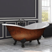  72'' Cast Iron Double Ended Clawfoot Slipper Bathtub with 7'' Deck Mount Faucet Drillings, Faux Copper Bronze Exterior Finish and Oil Rubbed Bronze Feet

