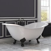  72'' White Cast Iron Double Ended Clawfoot Slipper Bathtub with 7'' Deck Mount Faucet Drillings, Oil Rubbed Bronze