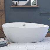  62'' Engineered Stone Free Standing Double Ended Oval Soaking Tub with Polished Chrome Drain, 61-1/2'' W x 28'' D x 22'' H