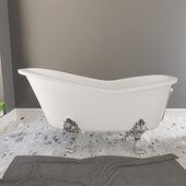  62'' Dolomite Mineral Composite Clawfoot Slipper Tub with Polished Chrome Feet and Drain Assembly, 62''W x 30''D x 24''H