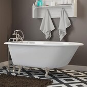  54'' White Cast-Iron Rolled Rim Clawfoot Bathtub with 7'' Deck Mount Faucet Drillings, Brushed Nickel