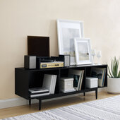 Liam Large Record Storage Console Cabinet In Black, 60'' W x 15-3/4'' D x 22-1/4'' H