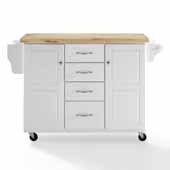  Elliott Kitchen Cart in White with Brushed Nickel Hardware and Solid Hardwood Top, 51-1/2'' W x 18'' D x 35-7/8'' H