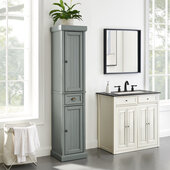  Seaside Tall Linen Cabinet In Distressed Gray, 16'' W x 14'' D x 72'' H