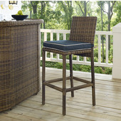  Bradenton Outdoor Wicker Bar Height Stools with Navy Cushions, Set of 2, 21-1/4''W x 17-3/4''D x 43-1/2''H