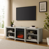 Ronin 69'' Low Profile Tv Stand W/Fireplace In Whitewash, 69'' W x 15-3/4'' D x 23-1/4'' H