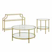  Art Deco Aimee Sturdy Steel 3-Piece Occasional Table Set in Soft Gold
