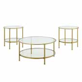  Aimee 3-Piece Art Deco Sturdy Steel Coffee Table Set in Soft Gold 