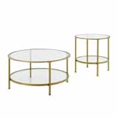  Aimee 2-Piece Art Deco Sturdy Steel Coffee Table Set in Soft Gold