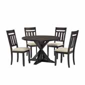  Hayden Modern Farmhouse 5-Piece Round Dining Set in Slate Finish with Upholstered Creme Linen Chairs