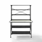  French Industrial Madeleine 2-Piece Kitchen Island & Hutch Set in Matte Black with White Faux Marble Table Top, 53-1/4'' W x 24'' D x 72'' H