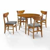  Landon Modern Mid-century 5-Piece Round Dining Set in Acorn with Wood Chairs