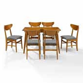  Landon 7-Piece Modern Mid-Century Dining Set in Acorn with Upholstered Wood Chairs