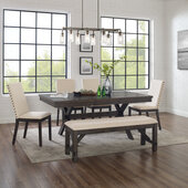  Hayden 6Pc Dining Set - Table, Bench, & 4 Upholstered Chairs In Slate, 90'' W x 133'' D x 39-3/4'' H