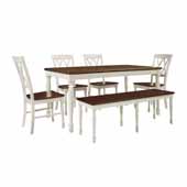  Farmhouse Shelby 6-Piece Dining Set in White with 18'' Expandable Table