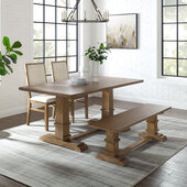  Joanna 4Pc Dining Set - Table, Bench, & 2 Upholstered Chairs In Rustic Brown, 72'' W x 83'' D x 39-7/8'' H