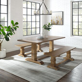  Joanna 3Pc Dining Set - Table & 2 Benches In Rustic Brown, 72'' W x 78'' D x 31-1/4'' H