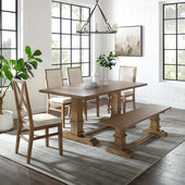  Joanna 6Pc Dining Set - Table, Bench, & 4 Upholstered Chairs In Rustic Brown, 126'' W x 84'' D x 39-7/8'' H