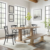  Joanna 6Pc Dining Set W/Camille Chairs- Table, Bench, & 4 Chairs In Matte Black, 121'' W x 81'' D x 34-3/4'' H