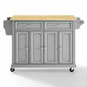  Full Size Portable Kitchen Cart In Grey with Wood Counter Top and Included Spice Rack, 51-1/2'' W x 18'' D x 34'' H