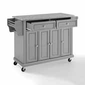  Full Size Portable Kitchen Cart In Grey with Genuine Metal Brushed Nickel Hardware and Grey Granite Top, 51-1/2'' W x 18'' D x 34'' H