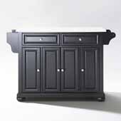  Alexandria White Granite Top Full Size Kitchen Island Cart In Black with Brushed Nickel Hardware, 52'' W x 18'' D x 34'' H