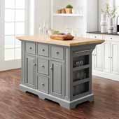  Julia Kitchen Island in Natural Wood Top and Gray Base, 50'' W x 32'' D x 36'' H