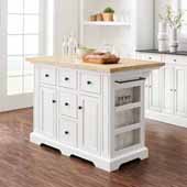  Julia Kitchen Island in Natural Wood Top and White Base, 50'' W x 32'' D x 36'' H