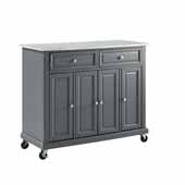  Avery Mobile Kitchen Island Cart In Gray with a White Faux Marble Top and Genuine Metal Brushed Nickel Hardware, 42'' W x 18'' D x 36-5/8'' H