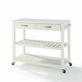  Full Size Granite Top Portable Kitchen Prep Cart In White with Included Towel Bar and Brushed Nickel Hardware, 43'' W x 17'' D x 35'' H