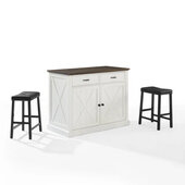  Clifton Kitchen Island with Uph Saddle Stools In Distressed White, 47-3/4'' W x 43'' D x 36-1/4'' H